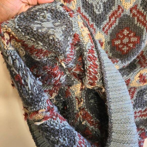 Vintage Perry Ellis Sweater Mens Size Large Burgundy Wool Tribal Knit Grunge 90s - Picture 14 of 14